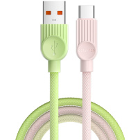 ESSAGER ES-X73 opletený nabíjecí a datový kabel - USB-A na USB-C - 1 m - zelenorůžový