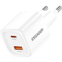 ESSAGER ES-CD54 mini rychlonabíjecí adaptér s porty USB-C / USB-A - 20W - bílý