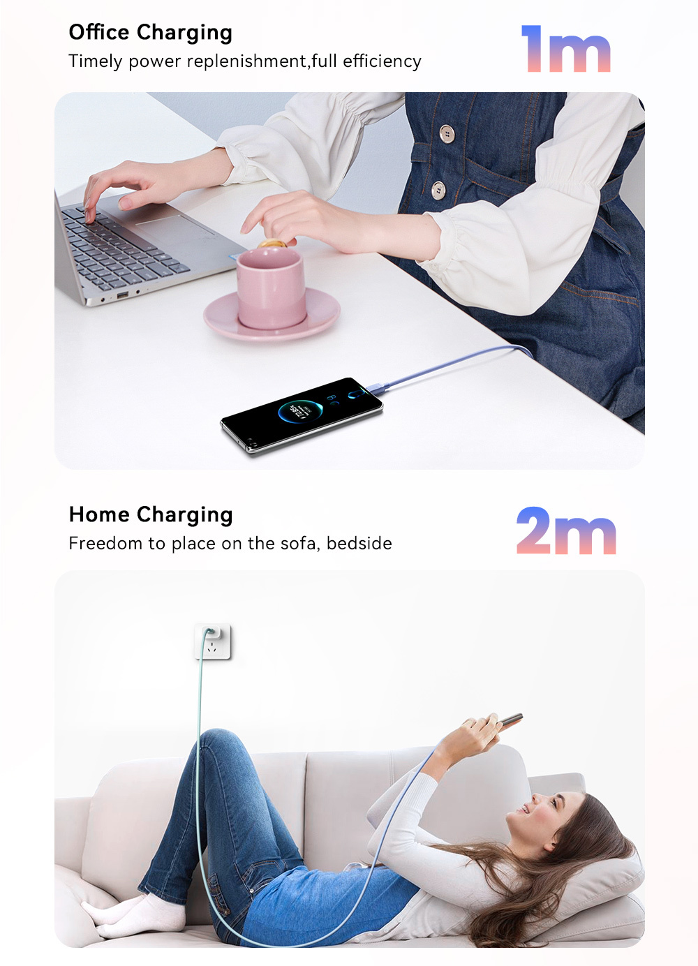 ESSAGER ES-X73 opletený nabíjecí a datový kabel - USB-A na USB-C - 1 m - mentolovofialový