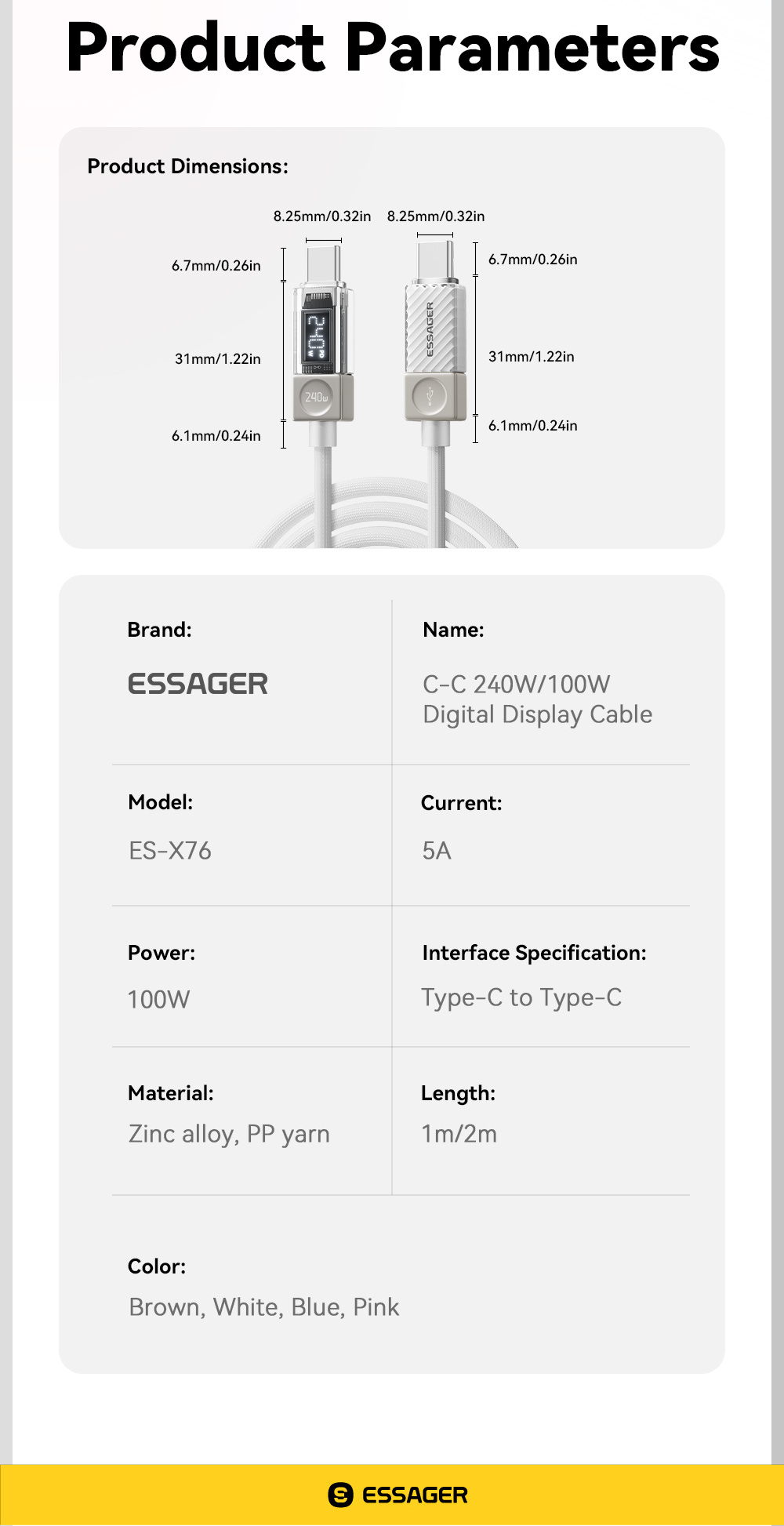 ESSAGER Crystal Clear opletený nabíjecí a datový kabel - USB-C na USB-C - 2 m - modrofialový ESSAGER Crystal Clear opletený nabíjecí a datový kabel - USB-C na USB-C - 2 m - modrofialový