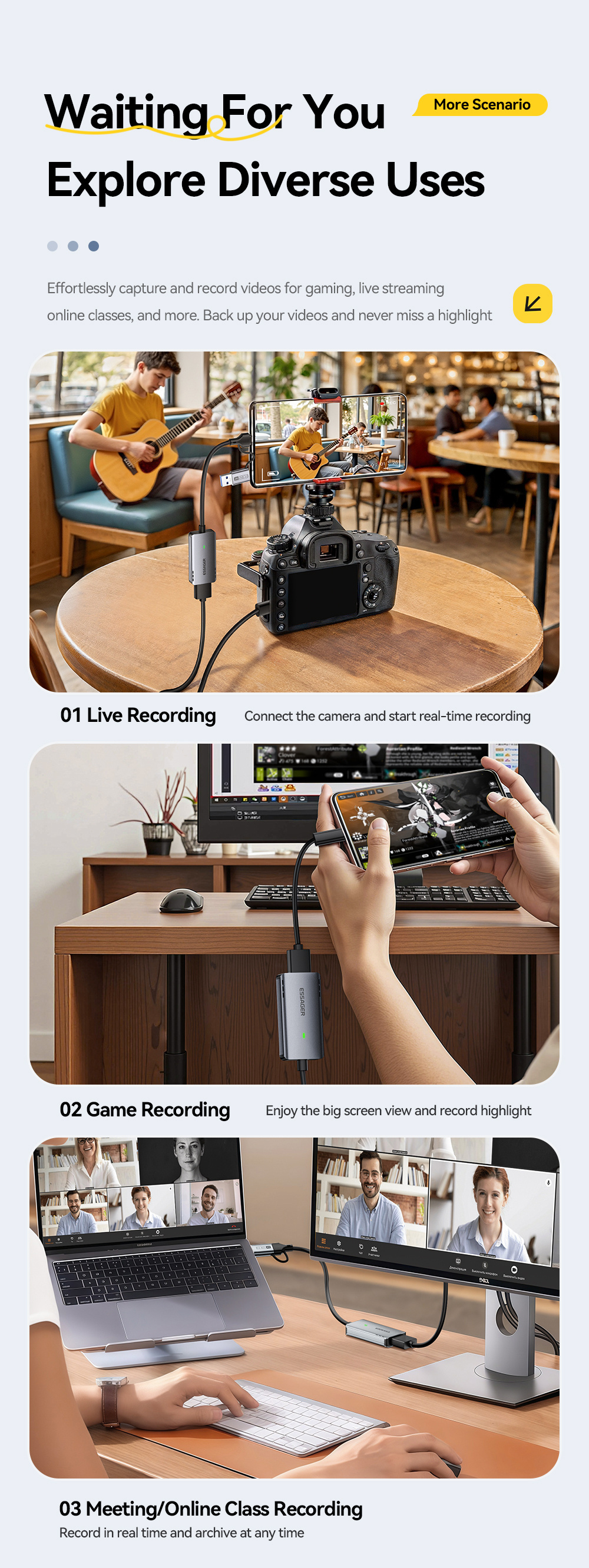 ESSAGER ES-CJK01 2v1 video redukce - HDMI na USB-C / USB-A - tmavě šedá