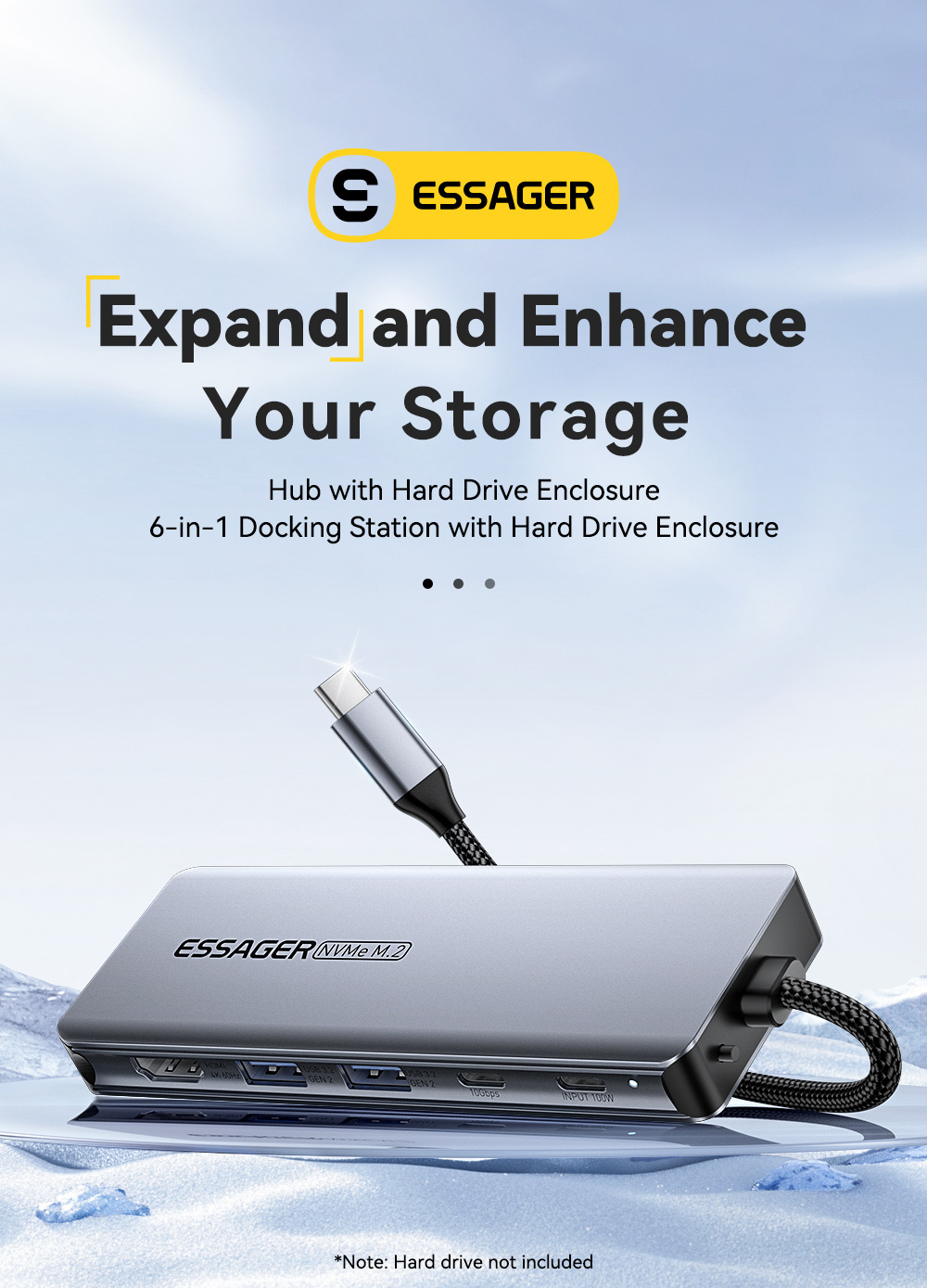 ESSAGER ES-HB01 6v1 hub - SSD disk / HDMI / 2x USB-C / 2x USB-A na USB-C - tmavě šedý