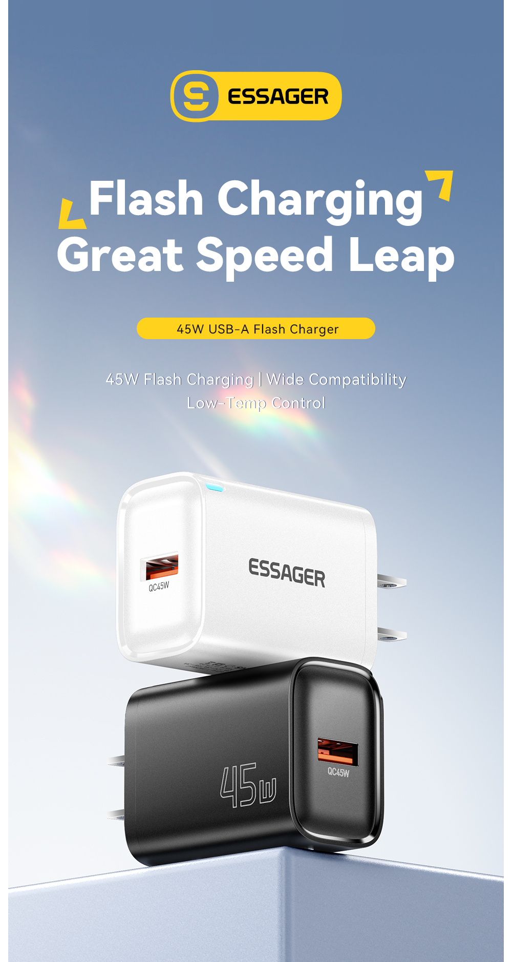 ESSAGER ES-CD60 rychlonabíjecí adaptér s portem USB-A - 45W - bílý