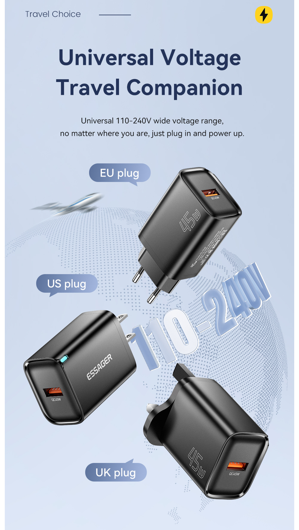 ESSAGER ES-CD60 rychlonabíjecí adaptér s portem USB-A - 45W - bílý