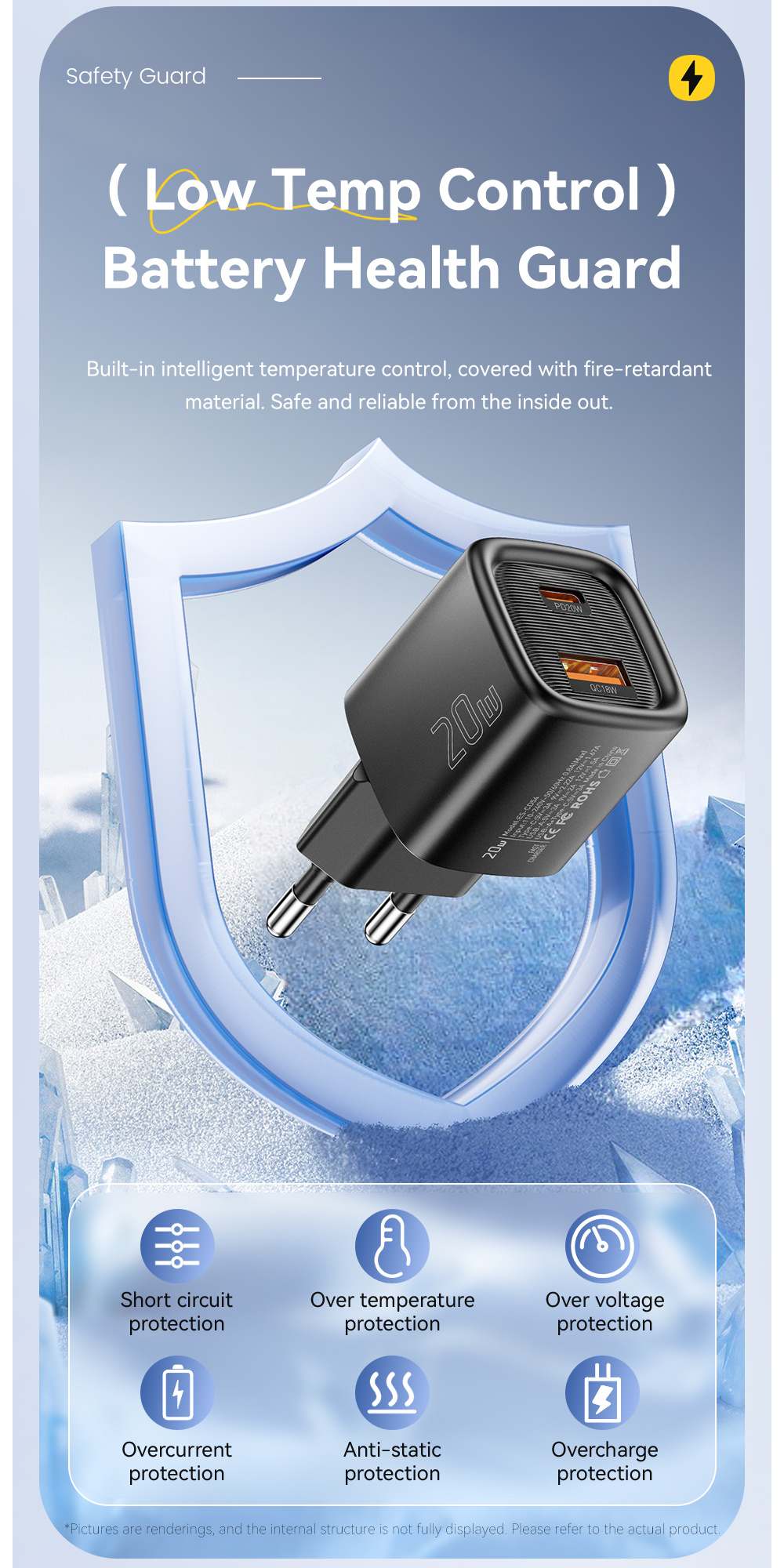ESSAGER ES-CD54 mini rychlonabíjecí adaptér s porty USB-C / USB-A - 20W - bílý