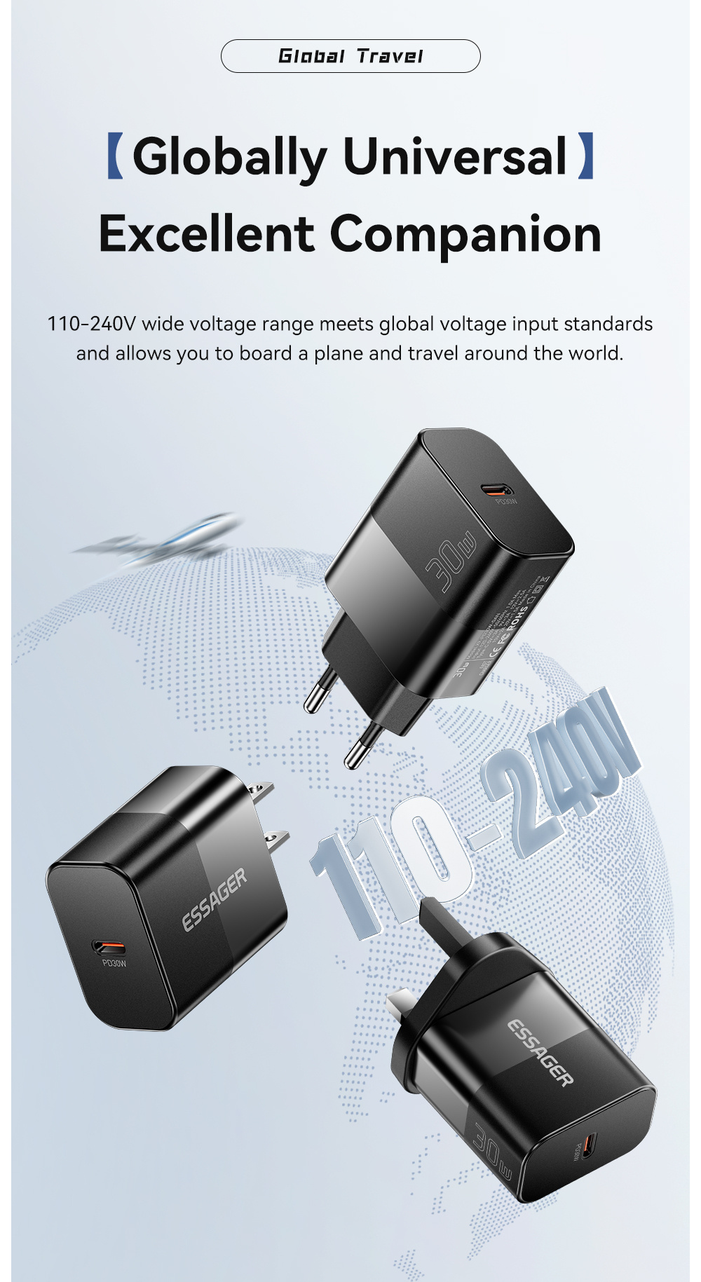 ESSAGER X9 GaN rychlonabíjecí adaptér s portem USB-C - 30W - černý