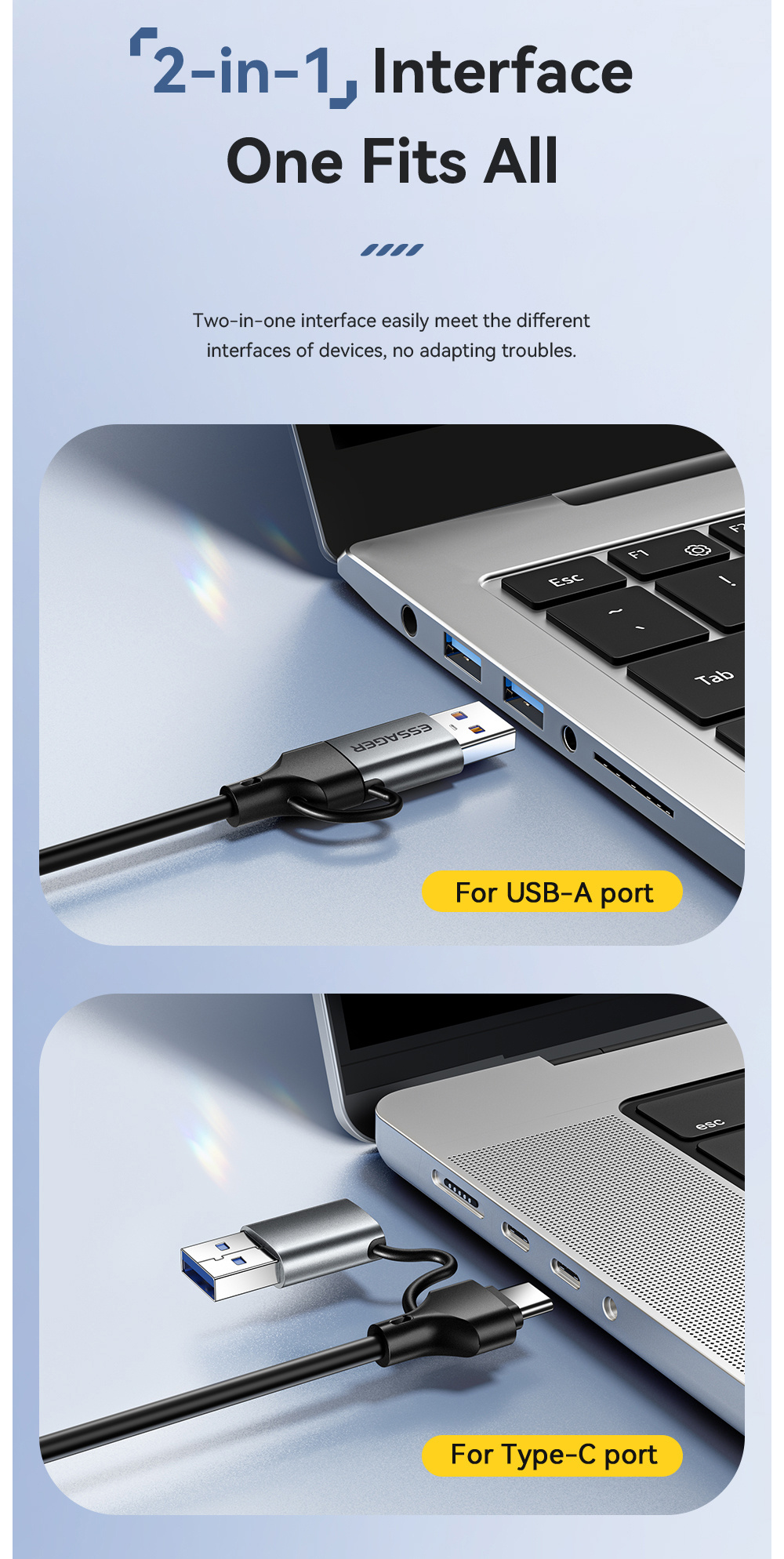 ESSAGER 2v1 ethernet redukce - RJ45 na USB-C / USB-A - šedá