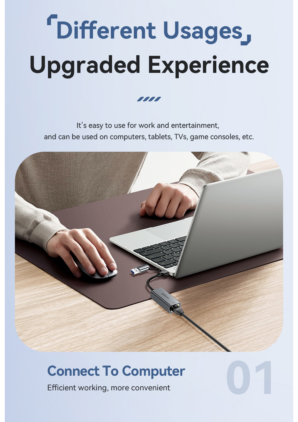 ESSAGER 2v1 ethernet redukce - RJ45 na USB-C / USB-A - šedá