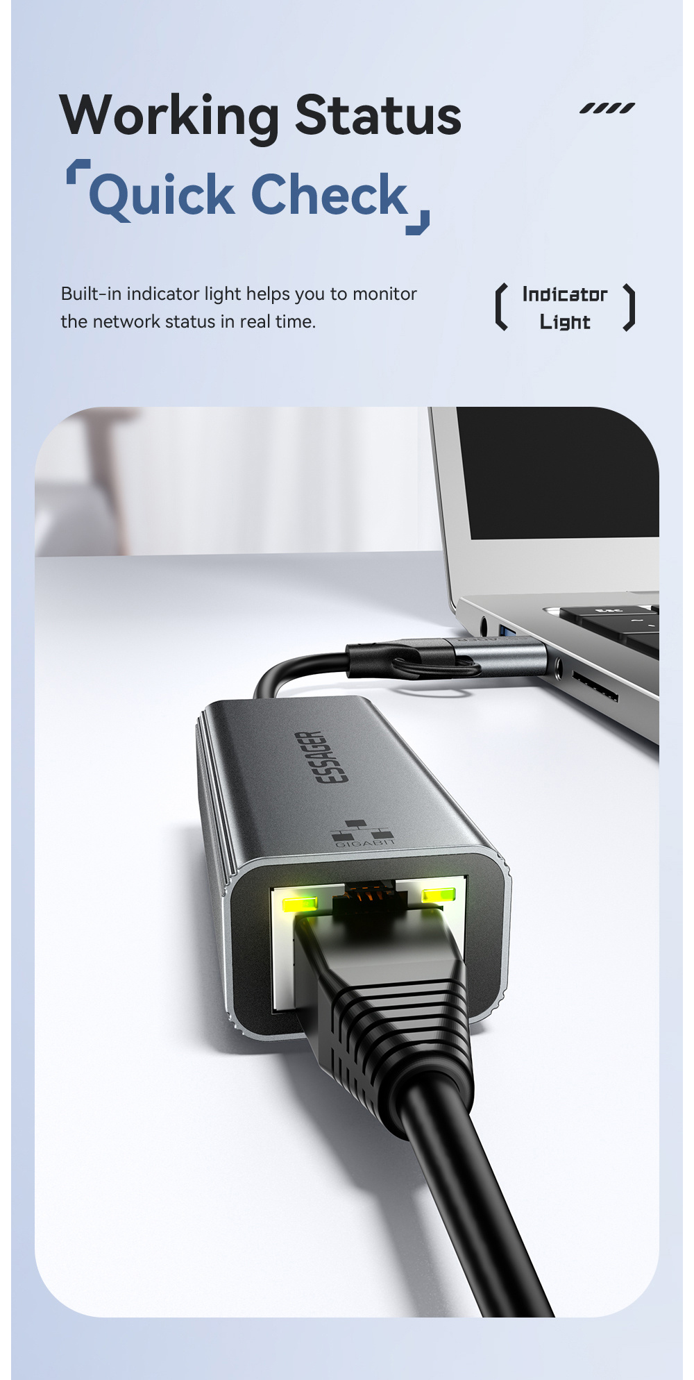 ESSAGER 2v1 ethernet redukce - RJ45 na USB-C / USB-A - šedá