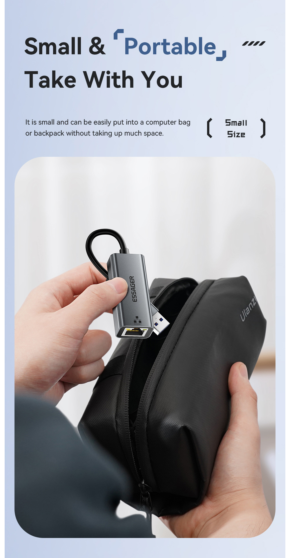 ESSAGER 2v1 ethernet redukce - RJ45 na USB-C / USB-A - šedá