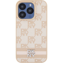 DKNY Checkered Pattern and Stripe kryt pro iPhone 15 Pro - růžový