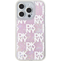 DKNY Liquid Glitter Checkered Pattern kryt pro iPhone 15 Pro - růžový