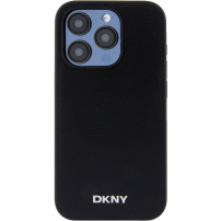 DKNY Silver Metal Logo kryt s MagSafe pro iPhone 15 Pro - černý