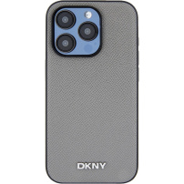 DKNY Silver Metal Logo kryt s MagSafe pro iPhone 15 Pro Max - šedý