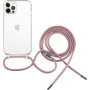 FIXED Pure Neck transparentní kryt se šňůrkou pro iPhone 12 / 12 Pro - růžový