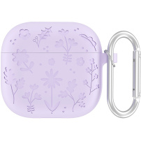 Silikonový obal se vzorem květin pro AirPods 4 / 5 - fialový