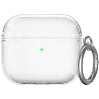 Transparentní třpytivý obal s karabinou pro AirPods 4 / 5 - stříbrný