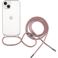FIXED Pure Neck transparentní kryt se šňůrkou pro iPhone 13 mini - růžový