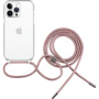 FIXED Pure Neck transparentní kryt se šňůrkou pro iPhone 13 Pro - růžový