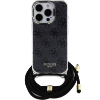 Guess 4G IML Printed Crossbody kryt se šňůrkou pro iPhone 16 Pro - šedý