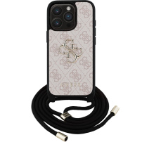 Guess 4G Metal Logo Crossbody kryt se šňůrkou pro iPhone 15 Pro Max - růžový