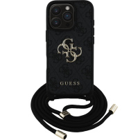 Guess 4G Metal Logo Crossbody kryt se šňůrkou pro iPhone 16 Pro - šedý