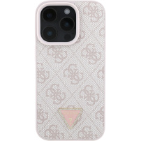 Guess 4G Strass Triangle Metal Logo kryt pro iPhone 16 Pro - růžový