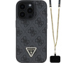 Guess 4G Strass Triangle Metal Logo kryt s popruhem pro iPhone 16 Pro - šedý