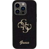 Guess Fixed Glitter 4G Metal Logo třpytivý kryt pro iPhone 15 Pro - černý