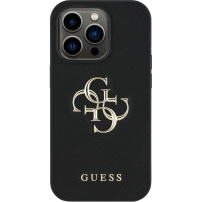 Guess Grained 4G Metal Logo kryt pro iPhone 14 Pro - černý