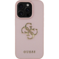Guess Grained 4G Metal Logo kryt pro iPhone 15 Pro Max - růžový