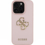 Guess Grained 4G Metal Logo kryt pro iPhone 16 Pro - růžový