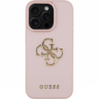 Guess Grained 4G Metal Logo kryt pro iPhone 16 Pro Max - růžový