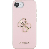 Guess Grained 4G Metal Logo kryt pro iPhone 16e / 17e - růžový
