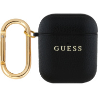 Guess Grained Classic Logo obal s karabinou pro AirPods 1 / 2 - černý