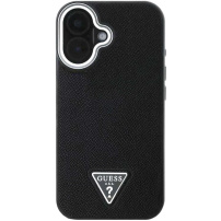 Guess Grained Triangle Logo kryt s MagSafe pro iPhone 16 - černý