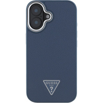 Guess Grained Triangle Logo kryt s MagSafe pro iPhone 16 - tmavě modrý