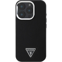 Guess Grained Triangle Logo kryt s MagSafe pro iPhone 16 Pro Max - černý