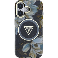 Guess IML Glitter Magnolia and Triangle Logo kryt s MagSafe pro iPhone 16 - černý
