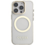 Guess IML Gold Outline kryt s výklopným stojánkem a MagSafe pro iPhone 16 Pro - čirý