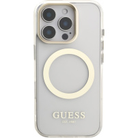 Guess IML Gold Outline kryt s výklopným stojánkem a MagSafe pro iPhone 16 Pro Max - čirý