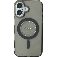 Guess IML Rhinestones Ring kryt s MagSafe pro iPhone 16 - šedý