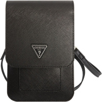 Guess Saffiano Triangle Logo univerzální brašna pro iPhone - černá