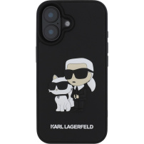 Karl Lagerfeld 3D Rubber Karl and Choupette kryt pro iPhone 16 - černý