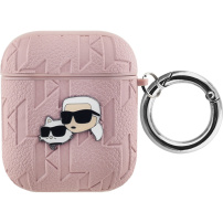 Karl Lagerfeld Embossed Karl and Choupette Heads obal pro AirPods 1 / 2 - růžový