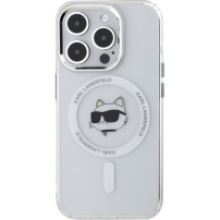 Karl Lagerfeld IML Choupette Head Metal Frame kryt s MagSafe pro iPhone 15 Pro Max - čirý