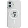 Karl Lagerfeld IML Glitter Karl and Choupette třpytivý kryt s MagSafe pro iPhone 16 - stříbrný