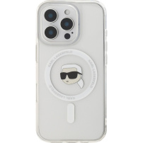 Karl Lagerfeld IML Karl Head Metal Frame kryt s MagSafe pro iPhone 16 Pro - čirý