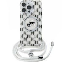 Karl Lagerfeld IML Monogram K&CH Heads kryt se šňůrkou a MagSafe pro iPhone 16 Pro - čirý