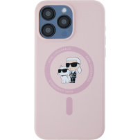 Karl Lagerfeld Karl and Choupette silikonový kryt s MagSafe pro iPhone 15 Pro - růžový